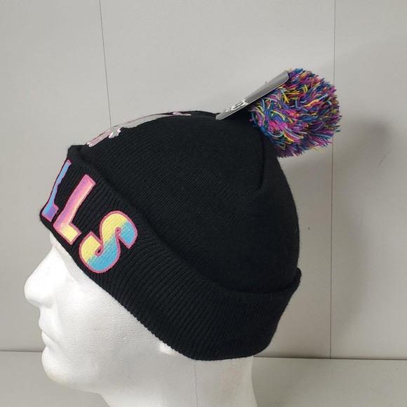 Troll Beanie Knit Hat Skullcap w/ Pom Pom Black Multi-Color NEW Trolls Winter - Picture 4 of 10